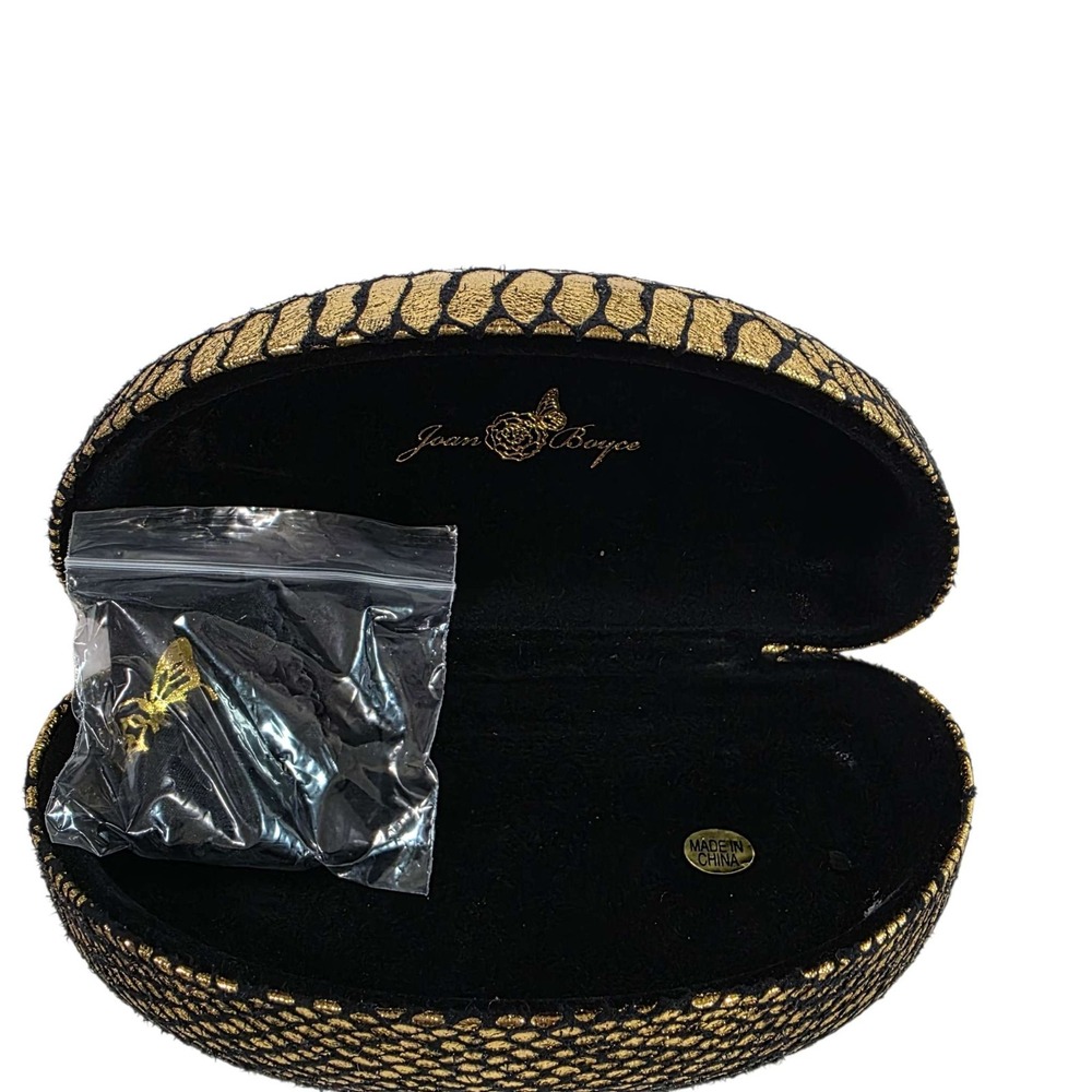 Joan Boyce Gold Snake Print Hard Eyeglass Sunglass Case with Cleaning Cloth